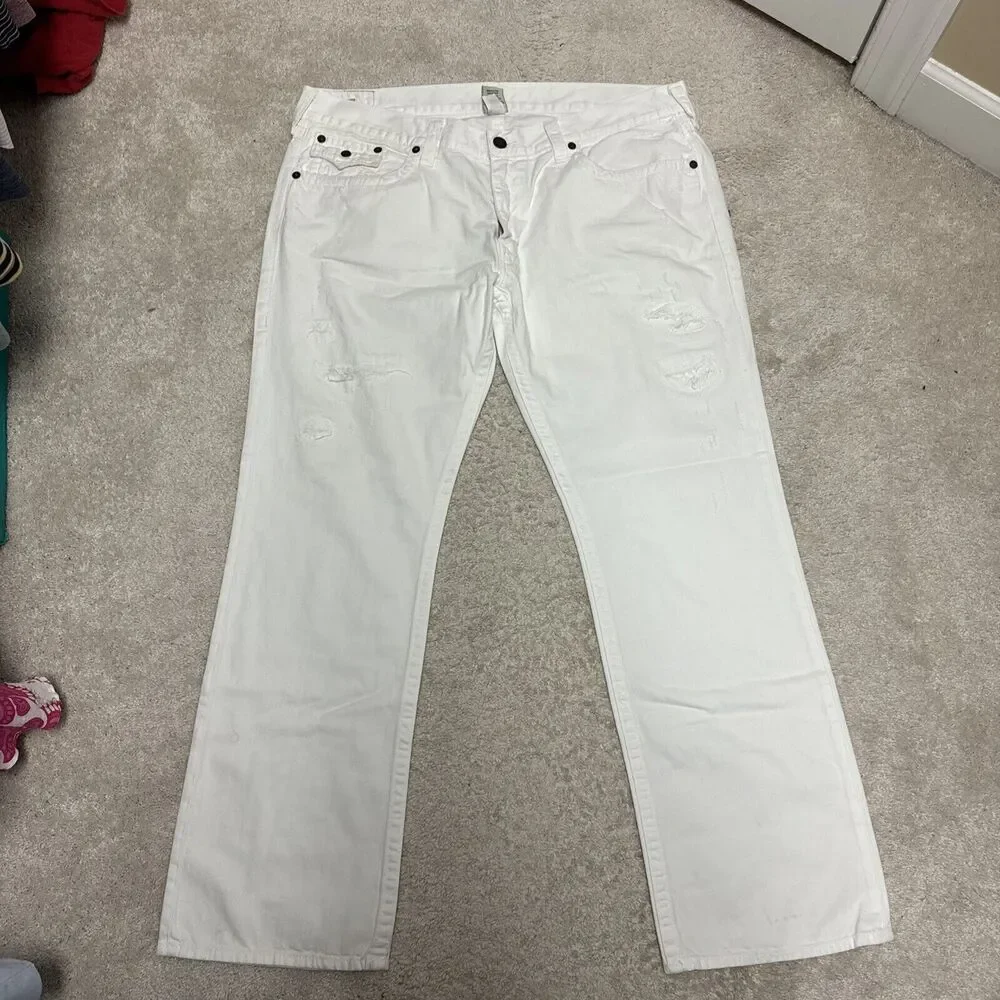 True Religion Ricky Denim Jeans Mens 44 White Flap Pocket Made in USA